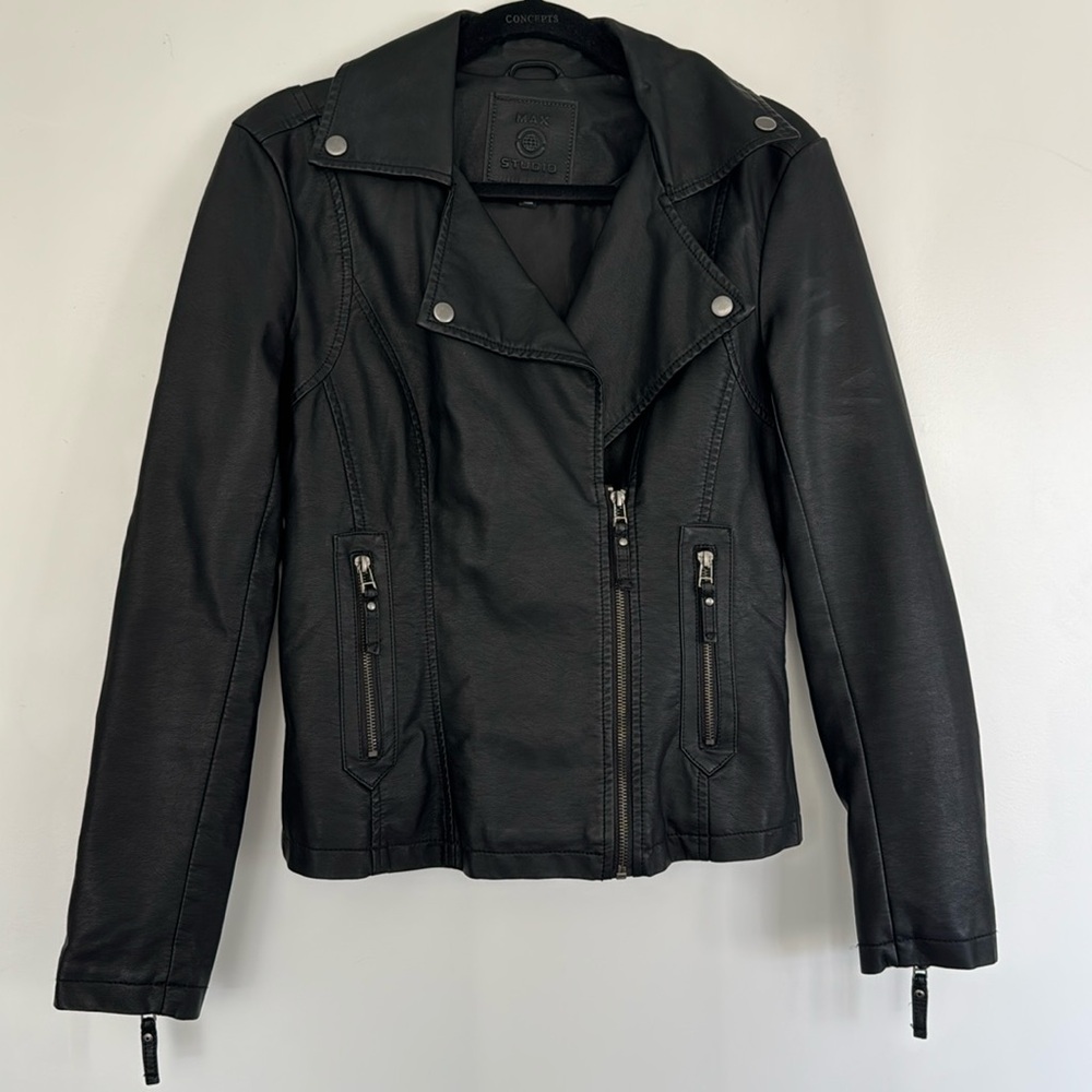 Max Studio Black Leather Jacker size XS